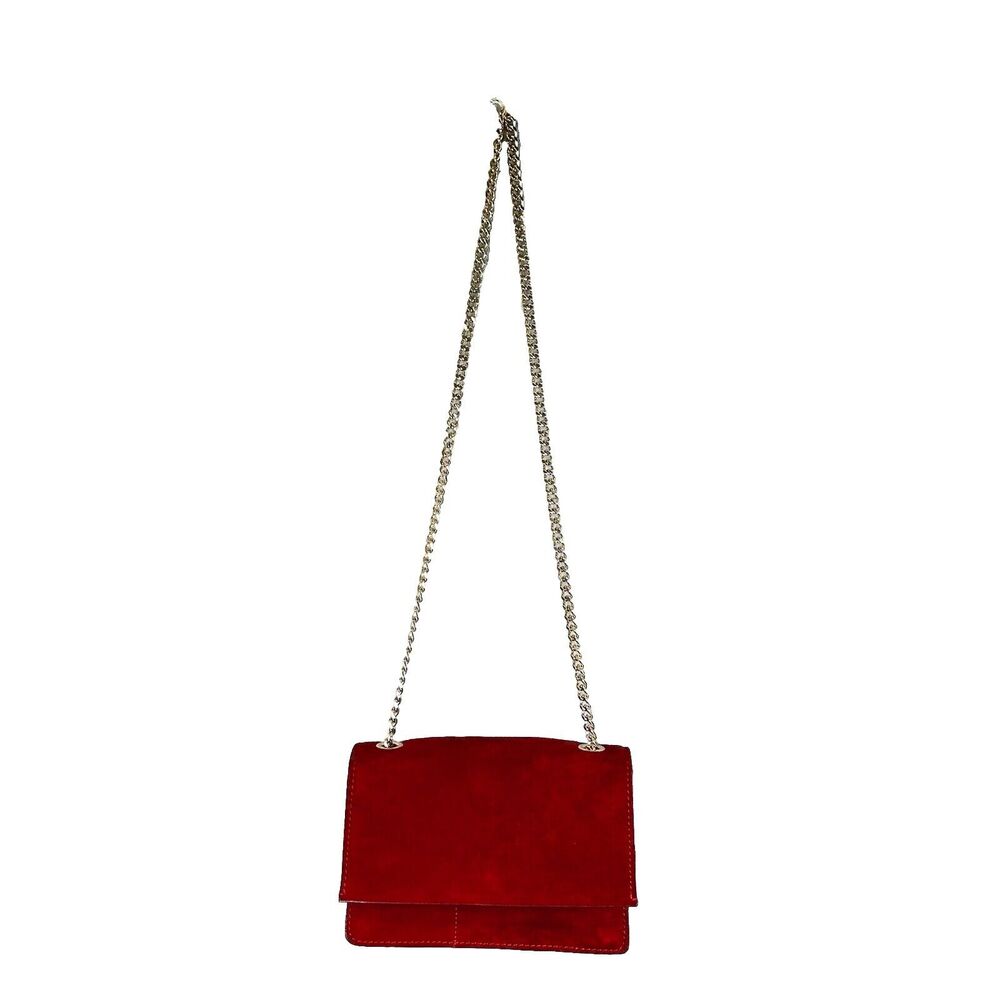 ZARA Mini Crossbody Bag Gold METAL CHAIN Strap‎ FLAP RED Shoulder HandBag Velvet